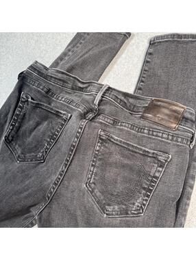 Skinny distressed low riseTrue Religion black denim jeans
